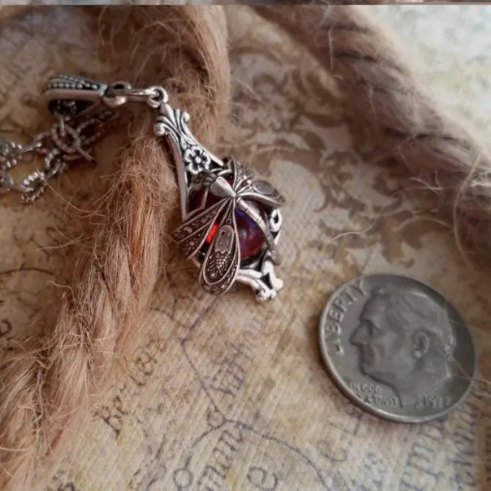 Dragonfly Wrapped Dragon's Breath Fire Necklace! Enchanting!